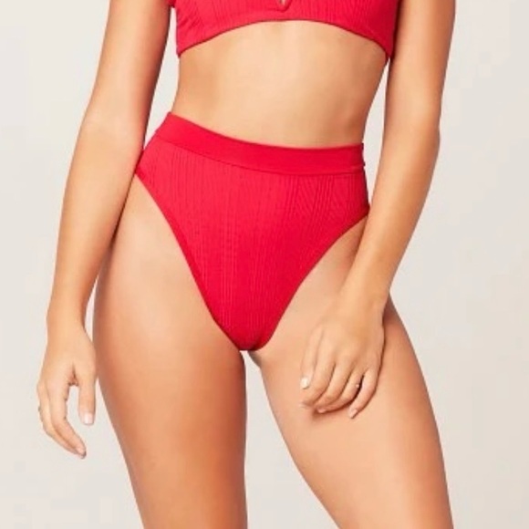 L*Space “Lipstick Red” Pointelle Rib Frenchi Bitsy Bikini Bottoms - Picture 4 of 8